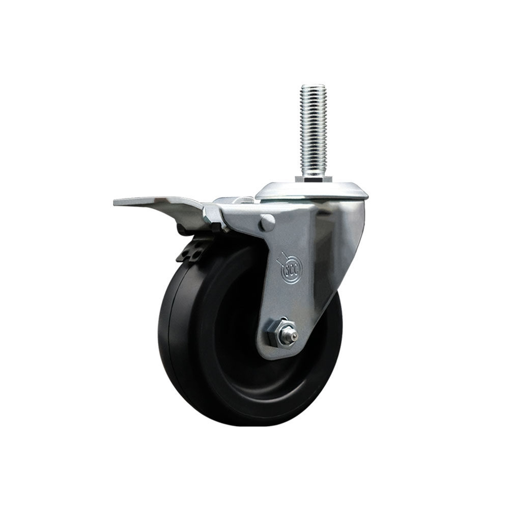 Service Caster Brand Replacement for Colson Caster 2.04254.53 MTG15 BRK5 - Polyolefin Swivel Threaded Stem Caster with 4" Black Wheel and 3/4" x 1-3/4" Stem & Total Locking Brake - 350 lbs Capacity/Caster — photo 1