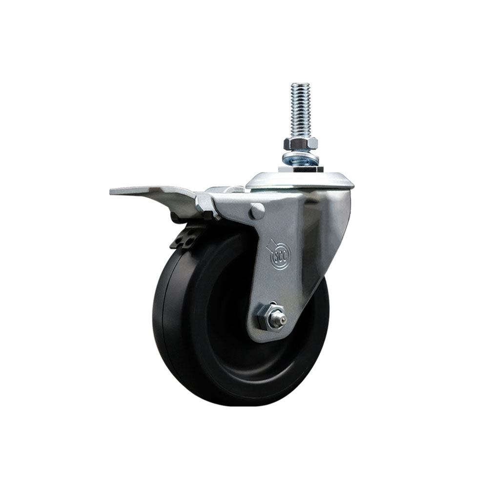 4" Swivel Caster with 10mm Threaded Stem and Polyolefin Wheel and Total Lock Brake - 350 lbs. Capacity - Service Caster Brand — photo 1