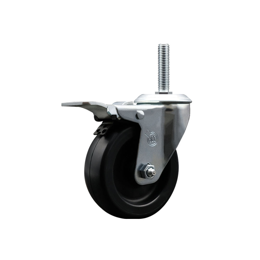 Polyolefin Swivel Threaded Stem Caster Wheel with 4 Inch Black Wheel and 5/8" Stem and Total Lock Brake - 350 lbs. Capacity/Caster - Service Caster Brand — photo 1
