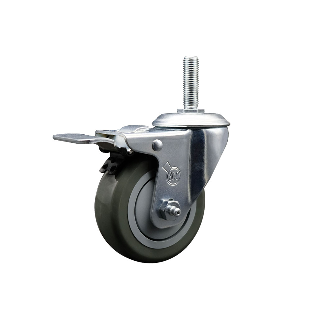Polyurethane Swivel Threaded Stem Caster w/4" x 1.25" gray Wheel and 5/8" Stem & Total Locking Brake - 350 lbs Capacity/Caster - Service Caster Brand — photo 1