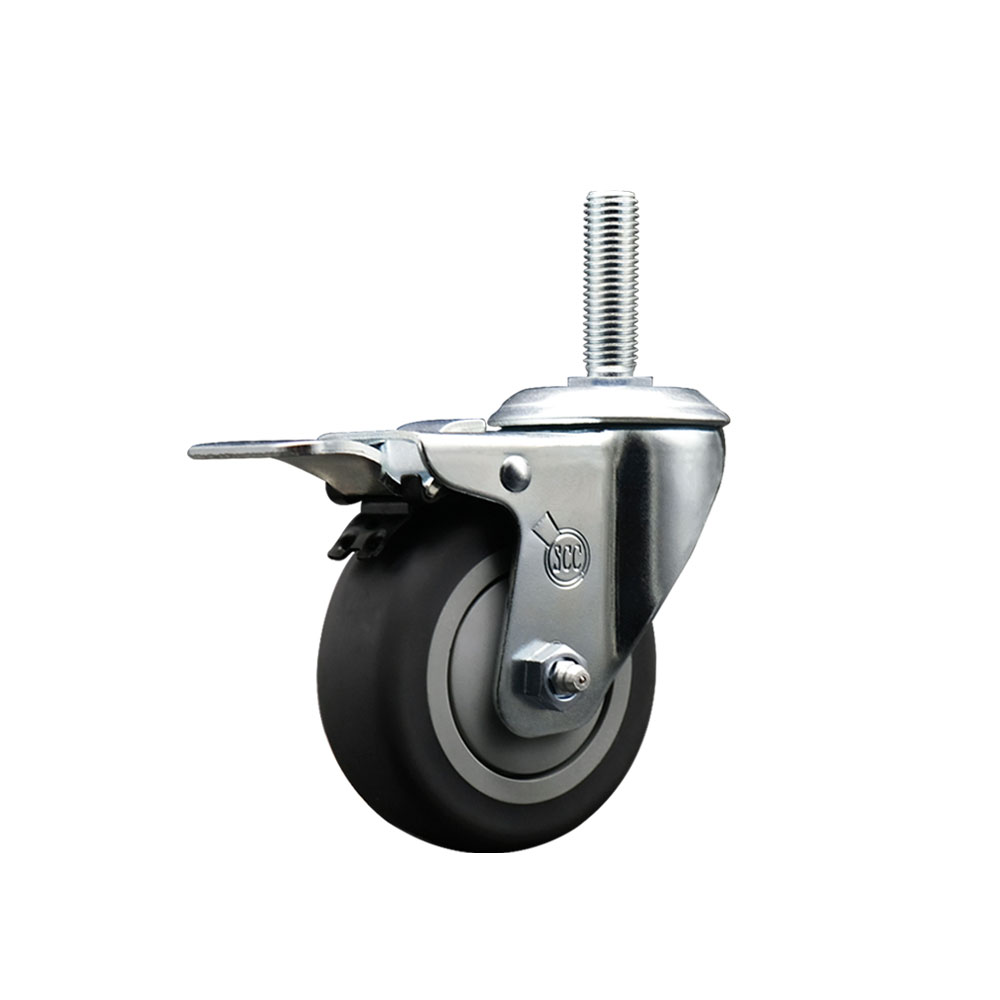 Thermoplastic Rubber Swivel Threaded Stem Caster - 4" x 1.25" Gray Wheel and 3/4" Stem & Total Locking Brake - 250 lbs Capacity/Caster - Service Caster Brand — photo 1
