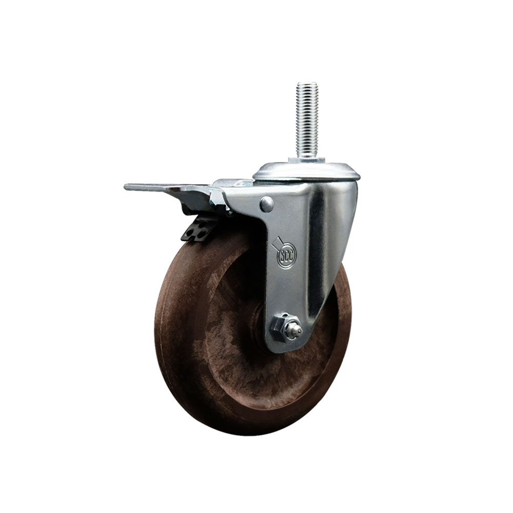 High Temp Glass Filled Nylon Swivel Threaded Stem Caster w/5" x 1.25" Brown Wheel and 3/4" Stem & Total Locking Brake - 350 lbs Capacity/Caster - Service Caster Brand — photo 1