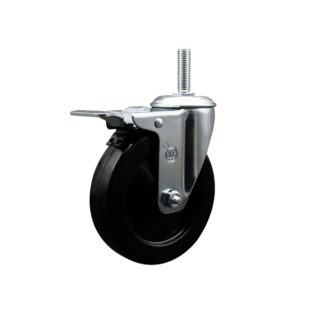 Soft Rubber Swivel Threaded Stem Caster w/5" x 1.25" Black Wheel and 5/8" Stem & Total Locking Brake - 275 lbs Capacity/Caster - Service Caster Brand — photo 1