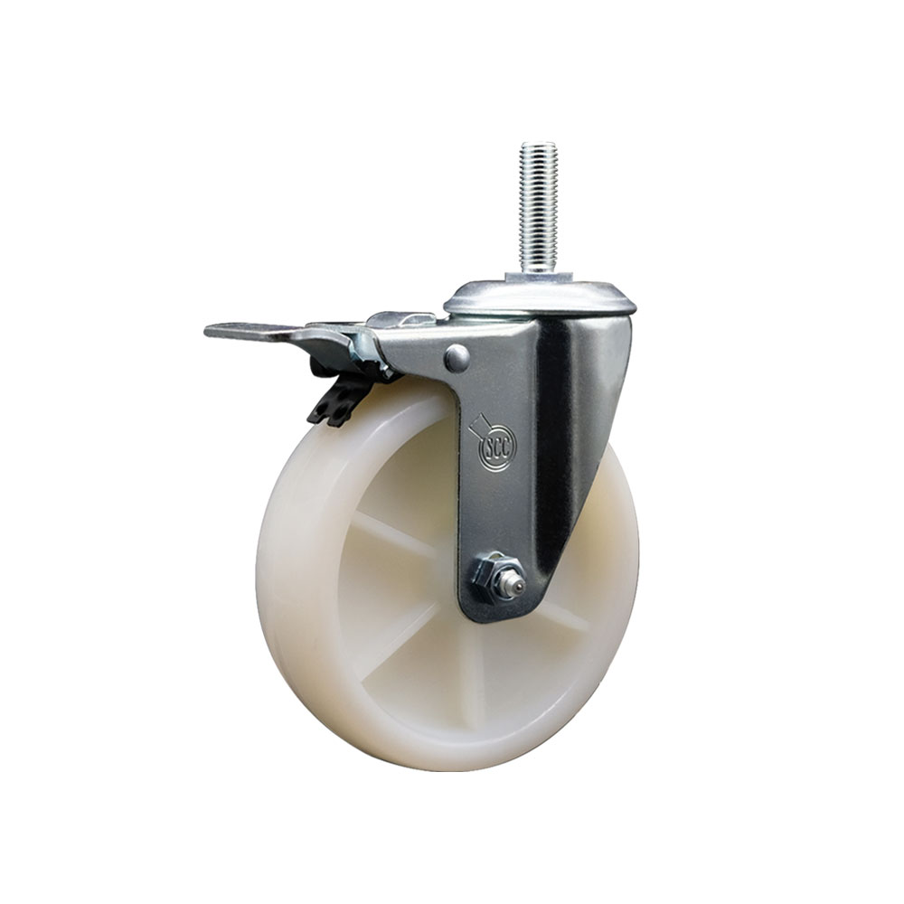 Nylon Swivel Threaded Stem Caster w/5" x 1.25" White Wheel and 5/8" Stem & Total Locking Brake - 300 lbs Capacity/Caster - Service Caster Brand — photo 1