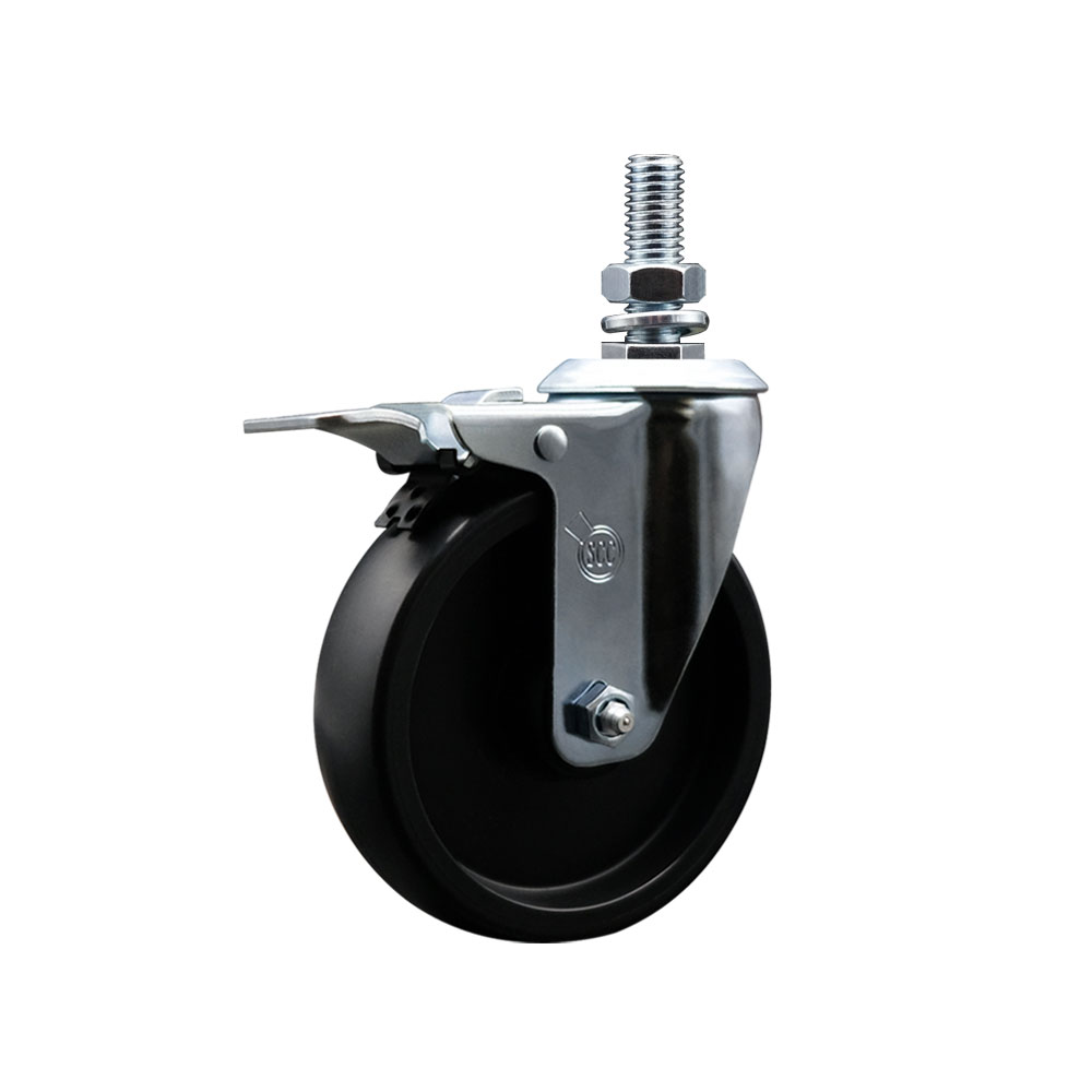 5" Swivel Caster with 1/2" Threaded Stem and Polyolefin Wheel and Total Lock Brake - 350 lbs. Capacity - Service Caster Brand — photo 1