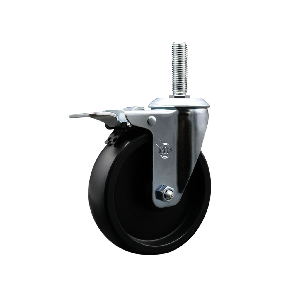 Service Caster Brand Replacement for Colson Caster 2.05254.53 MTG15 BRK5 - Polyolefin Swivel Threaded Stem Caster with 5" Black Wheel and 3/4" x 1-3/4" Stem & Total Locking Brake - 350 lbs Capacity/Caster — photo 1