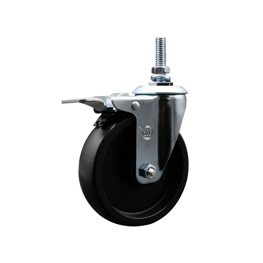 5" Swivel Caster with 10mm Threaded Stem and Polyolefin Wheel and Total Lock Brake - 350 lbs. Capacity - Service Caster Brand" — photo 1