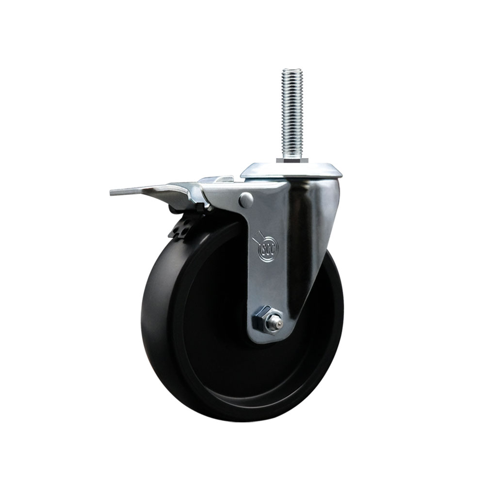 Polyolefin Swivel Threaded Stem Caster Wheel with 5 Inch Black Wheel and 5/8" Stem and Total Lock Brake - 350 lbs. Capacity/Caster - Service Caster Brand — photo 1