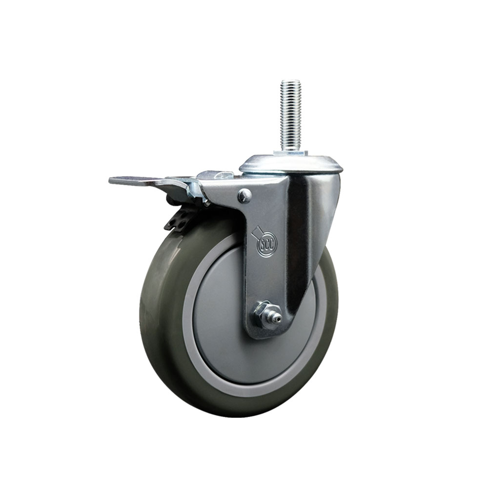 Polyurethane Swivel Threaded Stem Caster w/5" x 1.25" gray Wheel and 3/4" Stem & Total Locking Brake - 350 lbs Capacity/Caster - Service Caster Brand — photo 1