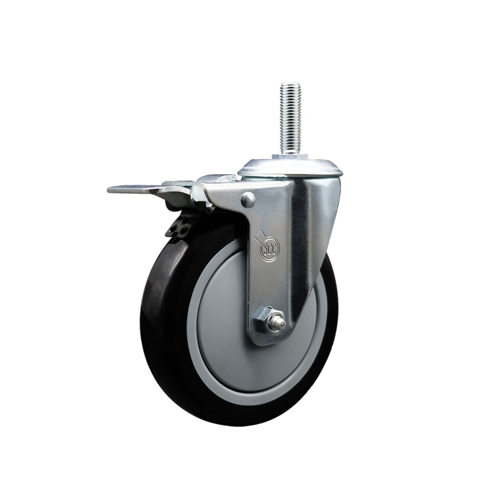 Polyurethane Swivel Threaded Stem Caster w/5" x 1.25" Black Wheel and 3/4" Stem & Total Locking Brake - 350 lbs Capacity/Caster - Service Caster Brand — photo 1