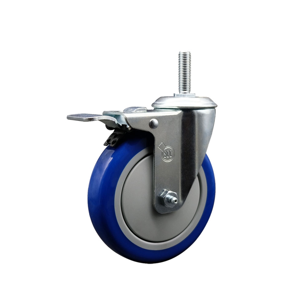 Polyurethane Swivel Threaded Stem Caster w/5" x 1.25" Blue Wheel and 3/4" Stem & Total Locking Brake - 350 lbs Capacity/Caster - Service Caster Brand — photo 1