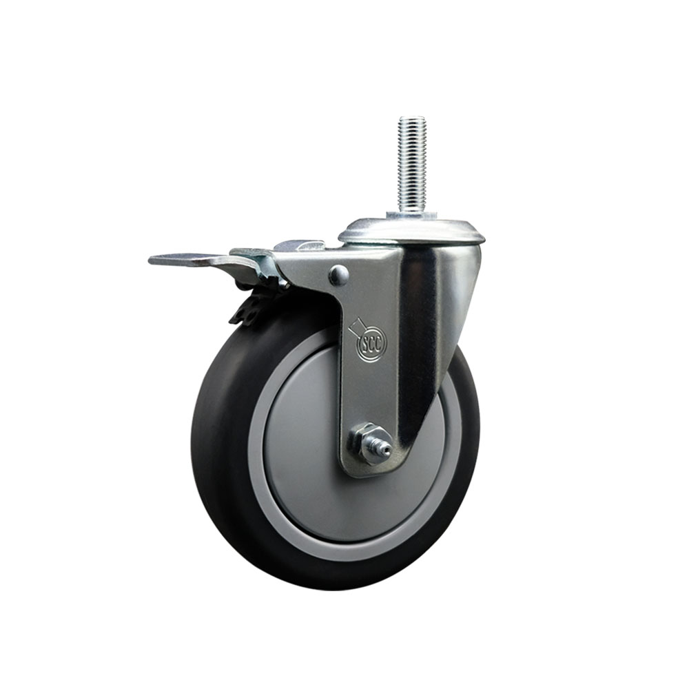 Thermoplastic Rubber Swivel Threaded Stem Caster - 5" x 1.25" Gray Wheel and 5/8" Stem & Total Locking Brake - 300 lbs Capacity/Caster - Service Caster Brand — photo 1