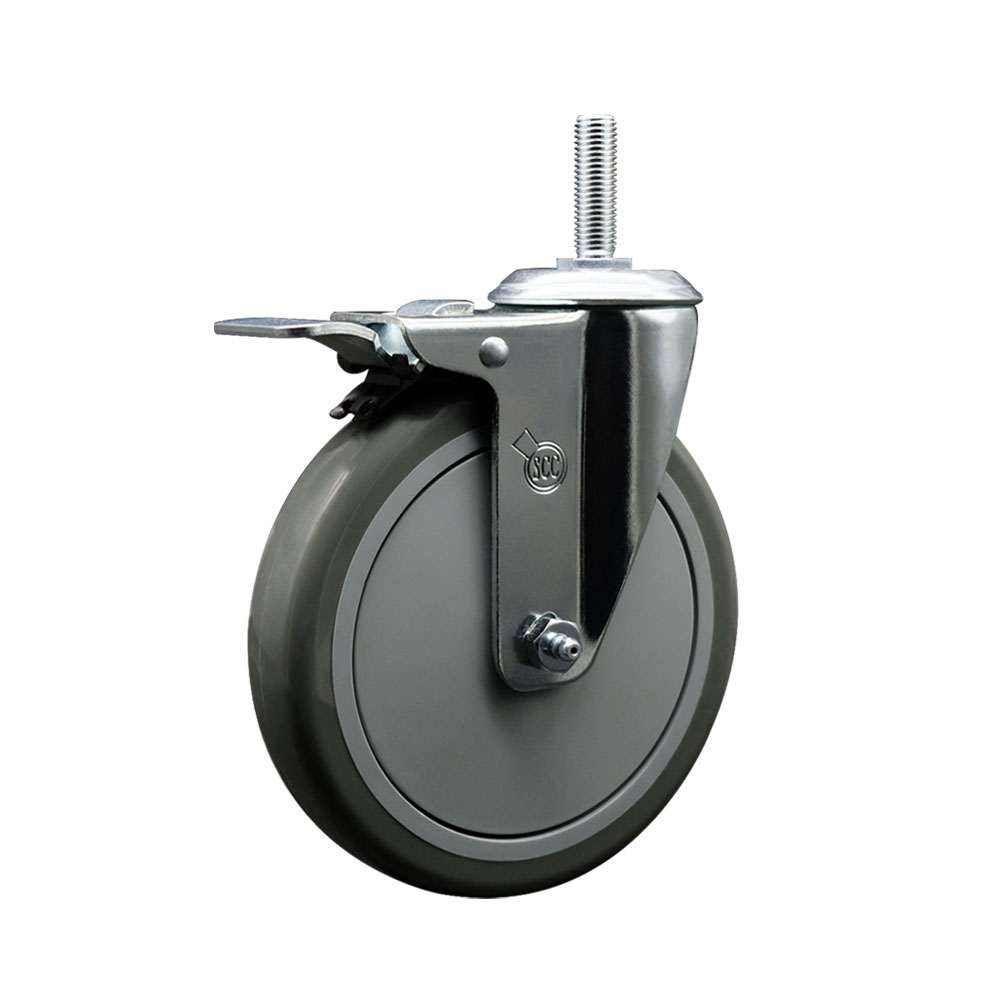 Polyurethane Swivel Threaded Stem Caster w/6" x 1.25" gray Wheel and 3/4" Stem & Total Locking Brake - 350 lbs Capacity/Caster - Service Caster Brand — photo 1