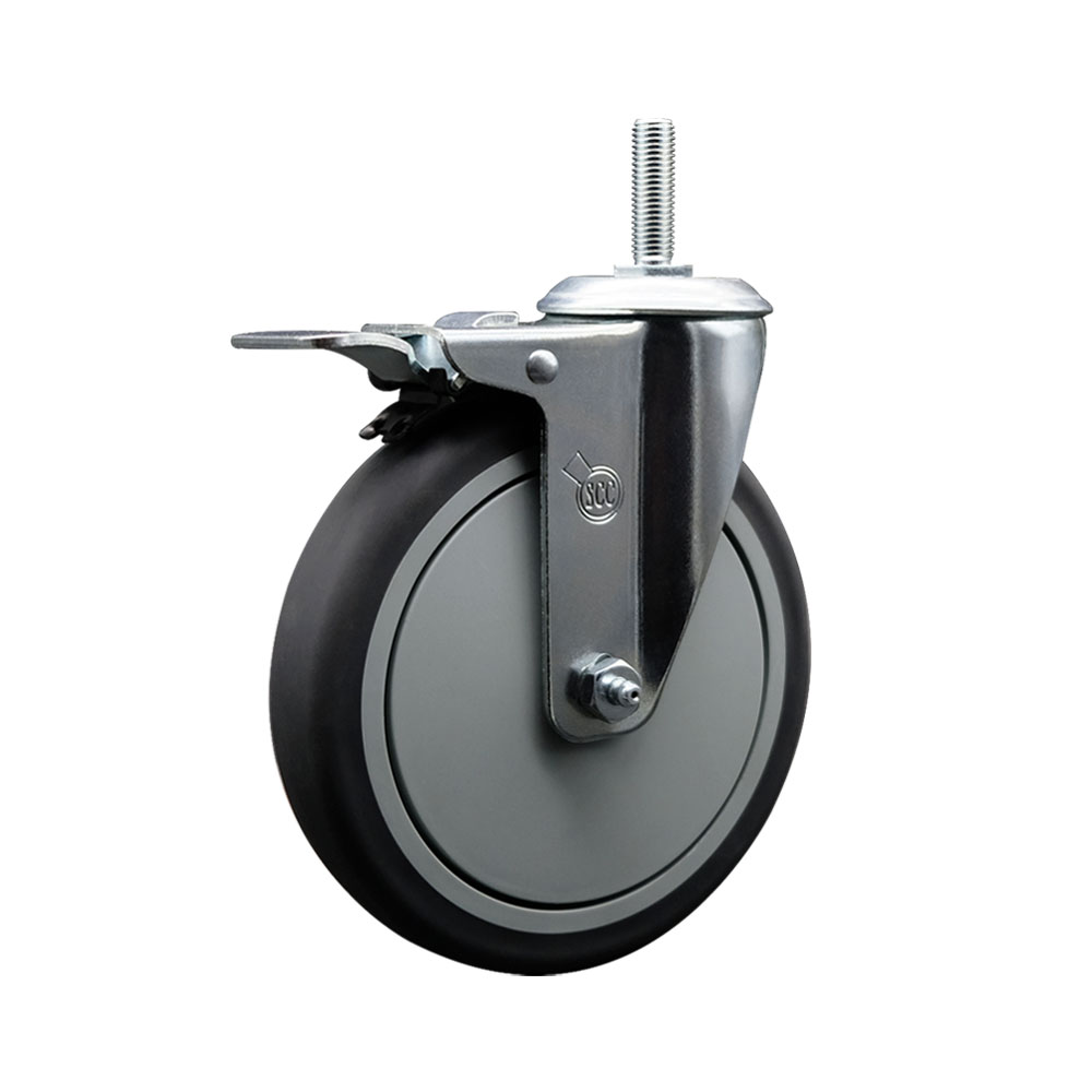 Thermoplastic Rubber Swivel Threaded Stem Caster - 6" x 1.25" Gray Wheel and 5/8" Stem & Total Locking Brake - 300 lbs Capacity/Caster - Service Caster Brand — photo 1
