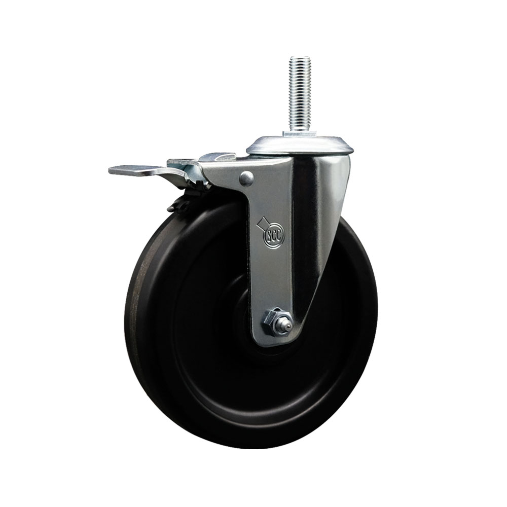 Phenolic Swivel Threaded Stem Caster w/6" x 1.25" Black Wheel and 5/8" Stem & Total Locking Brake - 300 lbs Capacity/Caster - Service Caster Brand — photo 1