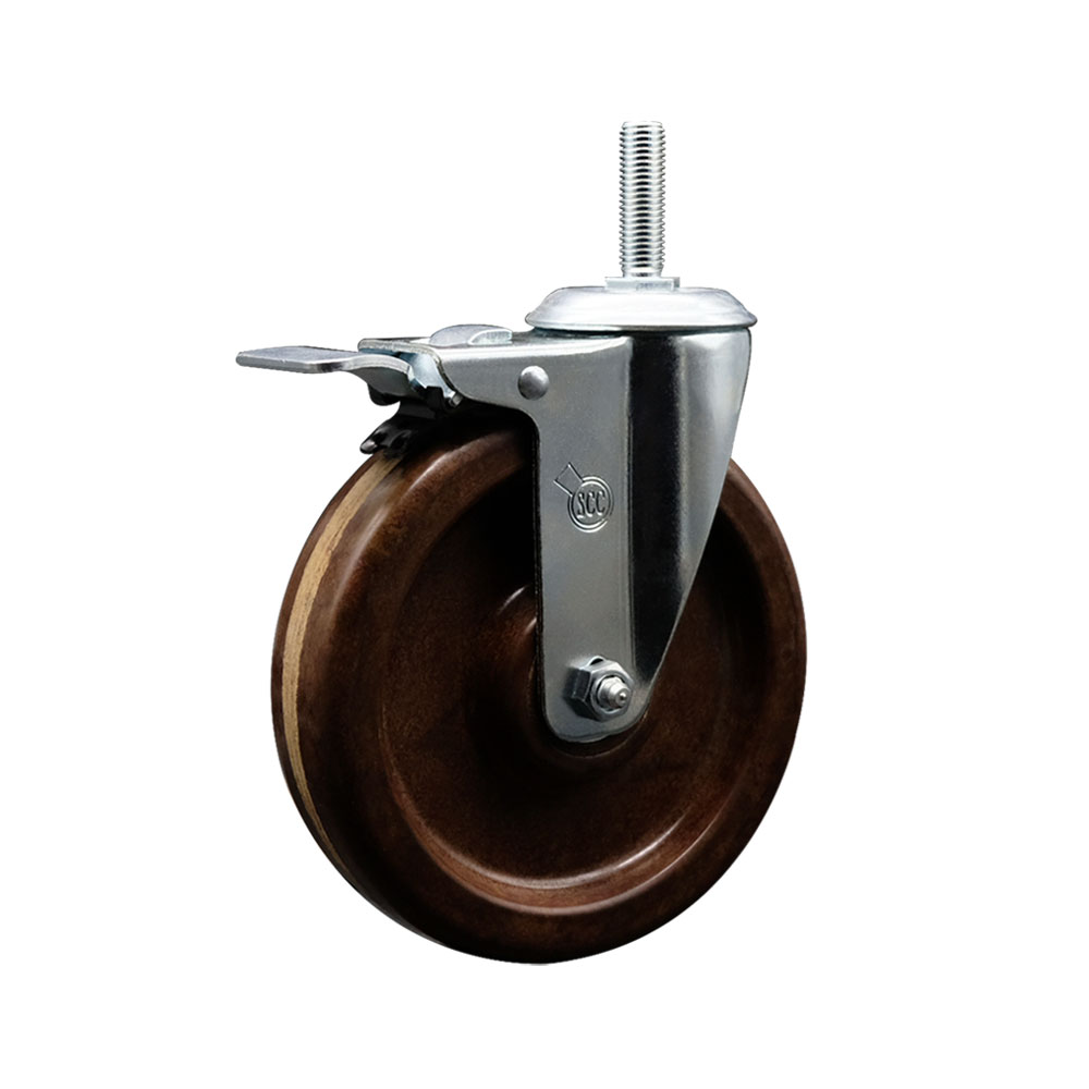 High Temp Phenolic Swivel Threaded Stem Caster w/6" x 1.5" Brown Wheel and 5/8" Stem & Total Locking Brake - 300 lbs Capacity/Caster - Service Caster Brand — photo 1