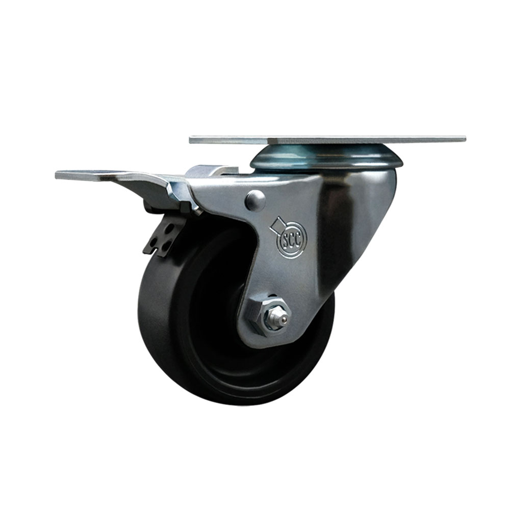 Service Caster Brand Replacement for Colson Caster 2.03356.52 BRK5 - Polyolefin Swivel Top Plate Caster with 3 Inch Black Wheel and Total Locking Brake - 300 lbs. Capacity Per Caster — photo 1