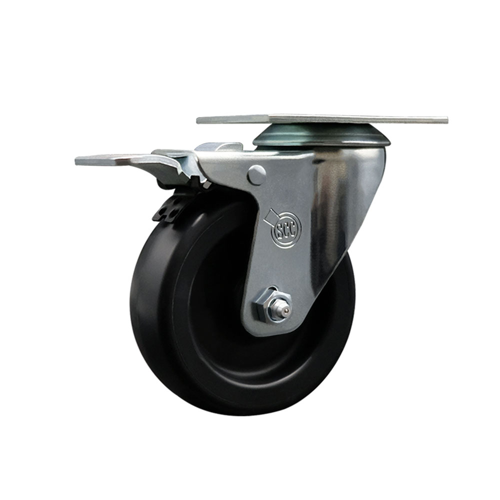 Service Caster Brand Replacement for Colson Caster 2.04256.53 BRK5 - Polyolefin Swivel Top Plate Caster with 4 Inch Black Wheel and Total Locking Brake - 350 lbs. Capacity Per Caster — photo 1