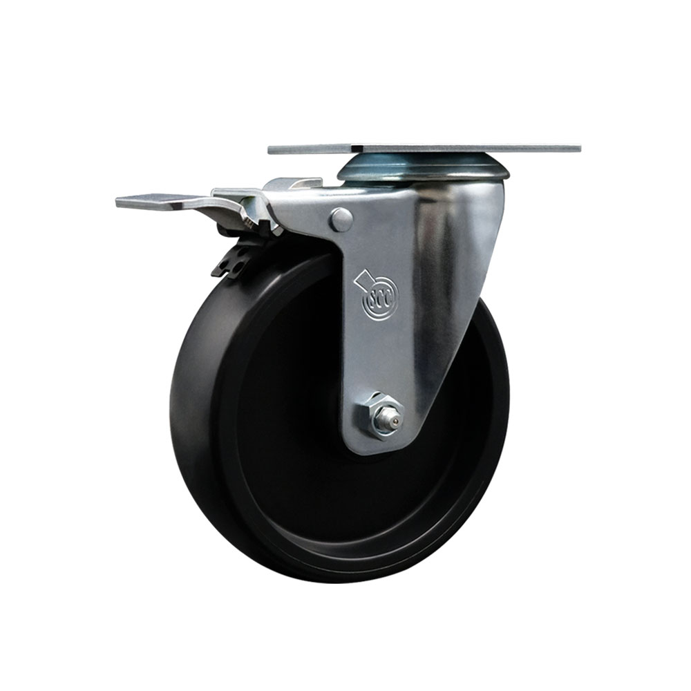 Service Caster Brand Replacement for Colson Caster 2.05256.53 BRK5 - Polyolefin Swivel Top Plate Caster with 5 Inch Black Wheel and Total Locking Brake - 350 lbs. Capacity Per Caster — photo 1