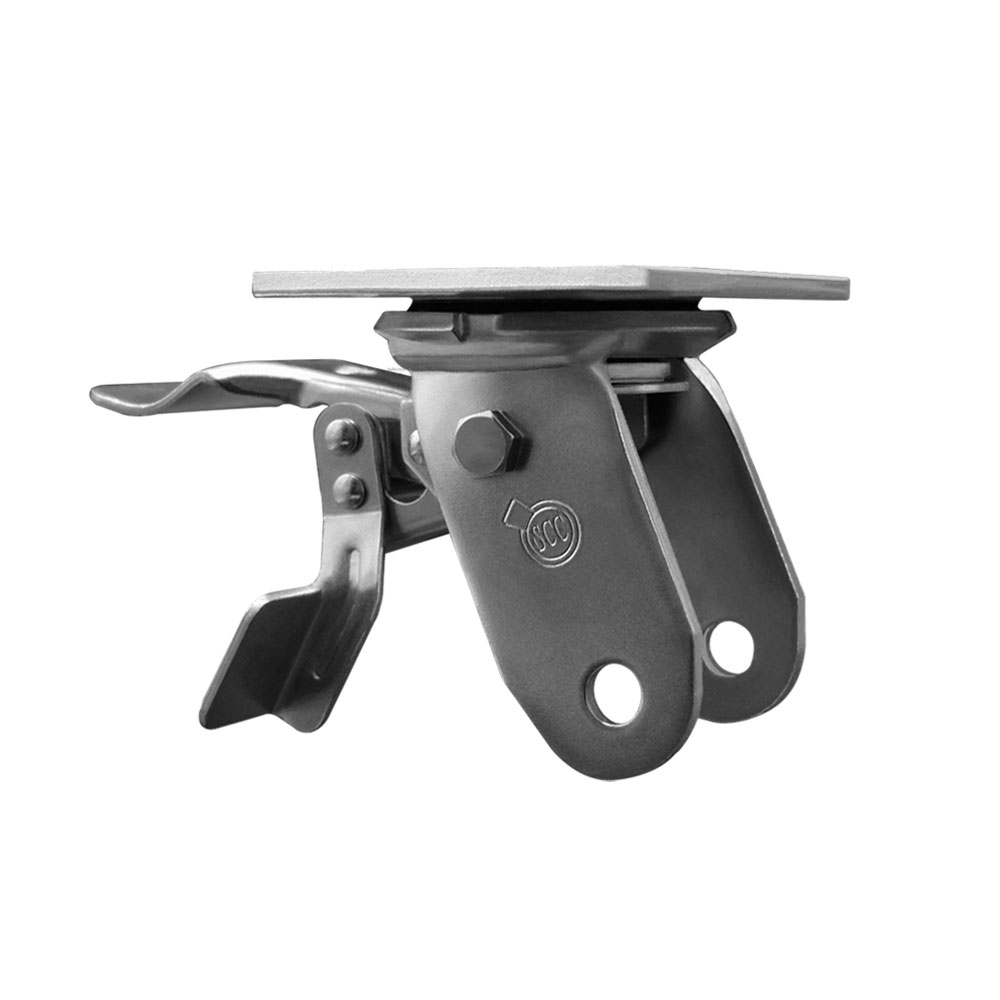 4 Inch Swivel Caster Fork Yoke Rig Frame with Total Lock Brake for Caster Wheels - 1,250 lbs. Max Capacity - 4" x 4-1/2" Overall Top Plate - Service Caster Brand — photo 1