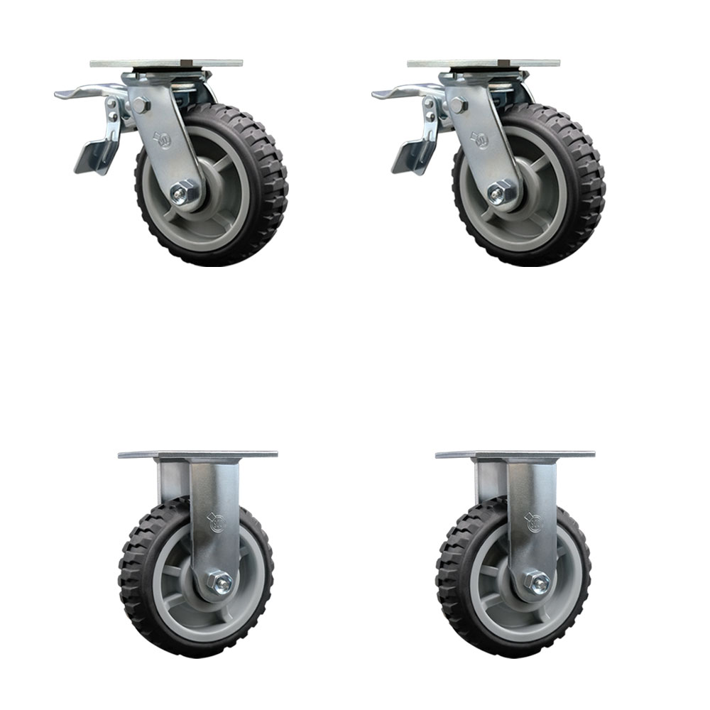 Heavy Duty Swivel Caster Set of 4 with 6 Inch MudderTuffer Thermoplastic Rubber Wheels and Ball Bearings - Includes 2 Swivel with Total Lock Brakes and 2 Rigid - Service Caster Brand — photo 1