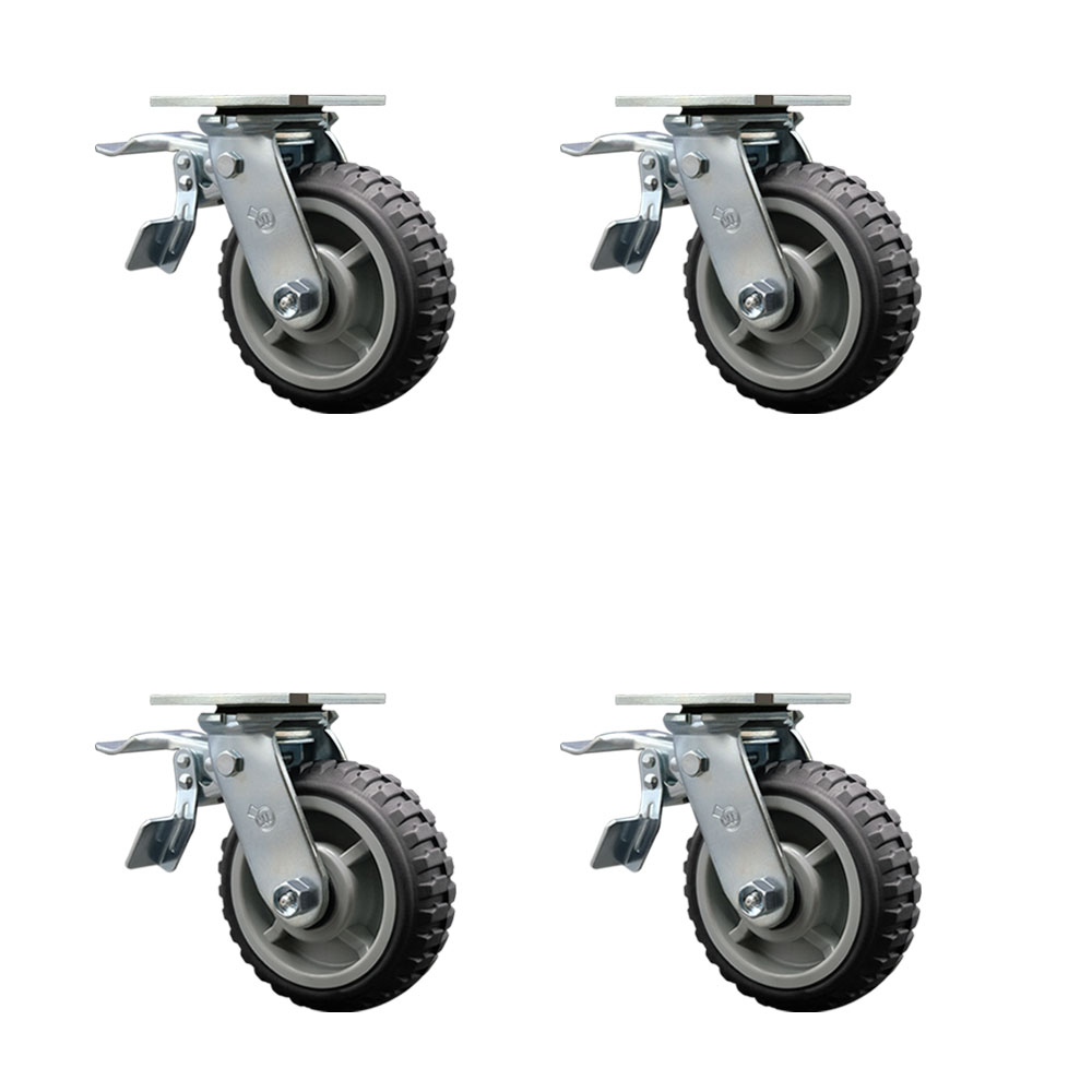 Heavy Duty Swivel Caster Set of 4 with 6 Inch MudderTuffer Thermoplastic Rubber Wheels and Ball Bearings - Includes 4 Swivel with Total Lock Brakes - 2,400 lbs. Total Capacity - Service Caster Brand — photo 1