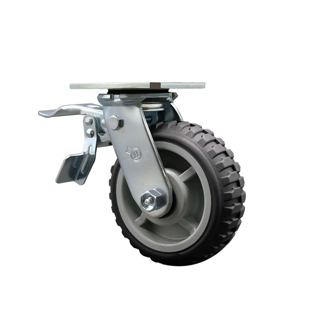 Heavy Duty Swivel Top Plate Caster with Total Lock Brake and 6 Inch MudderTuffer Thermoplastic Rubber Wheel with Ball Bearings - 600 lbs. Capacity/Caster - Service Caster Brand — photo 1