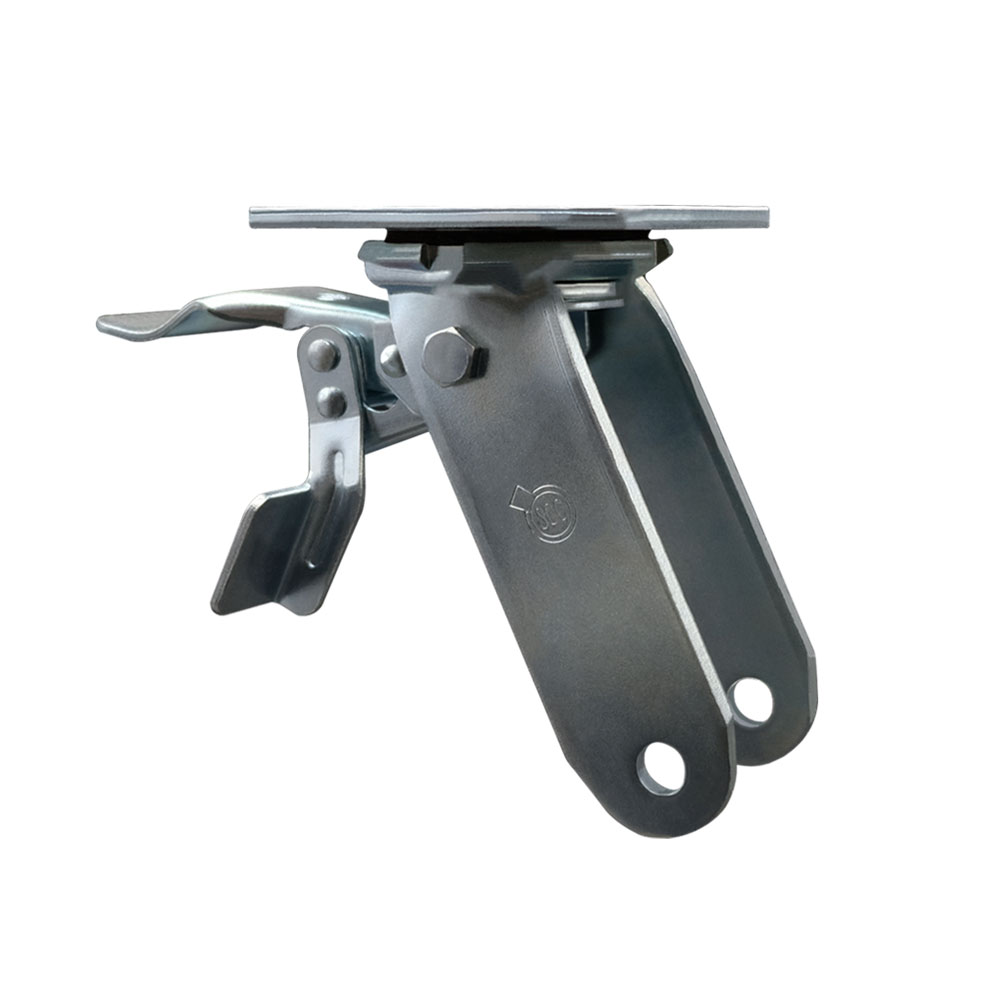 8 Inch Swivel Caster Fork Yoke Rig Frame with Total Lock Brake for Caster Wheels - 1,250 lbs. Max Capacity - 4" x 4-1/2" Overall Top Plate - Service Caster Brand — photo 1