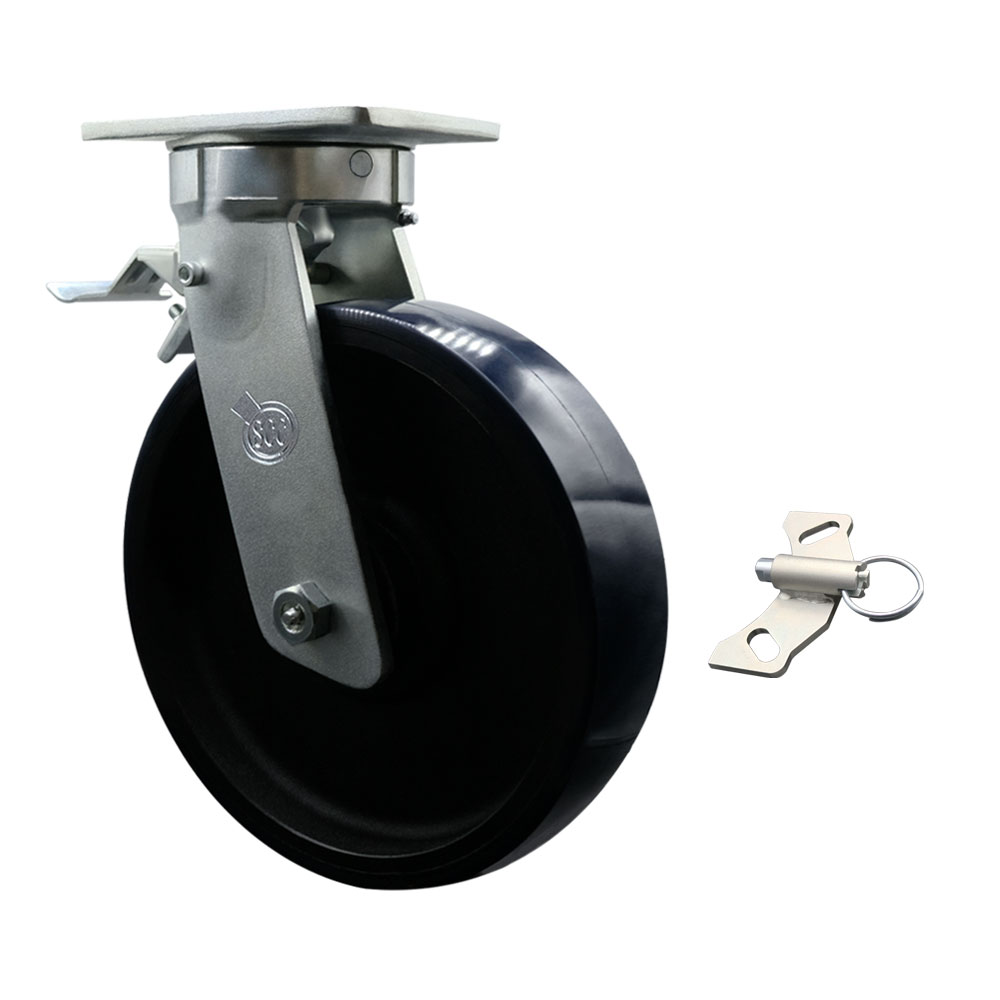 12 Inch Swivel Top Plate Extra Heavy Duty Caster with Blue Poly on Cast Iron Wheel and Total Lock Brake and Bolt on Swivel Lock-Heavy Duty Caster Wheel-3,500 lbs. Capacity/Caster- Service Caster Brand — photo 1