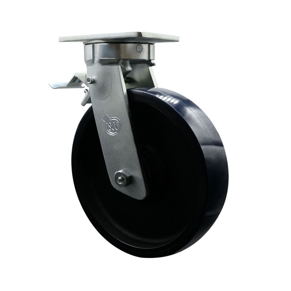 12 Inch Swivel Top Plate Extra Heavy Duty Caster with Blue Polyurethane on Cast Iron Wheel and Total Lock Brake - Heavy Duty Caster Wheel - 3,500 lbs. Capacity/Caster - Service Caster Brand — photo 1