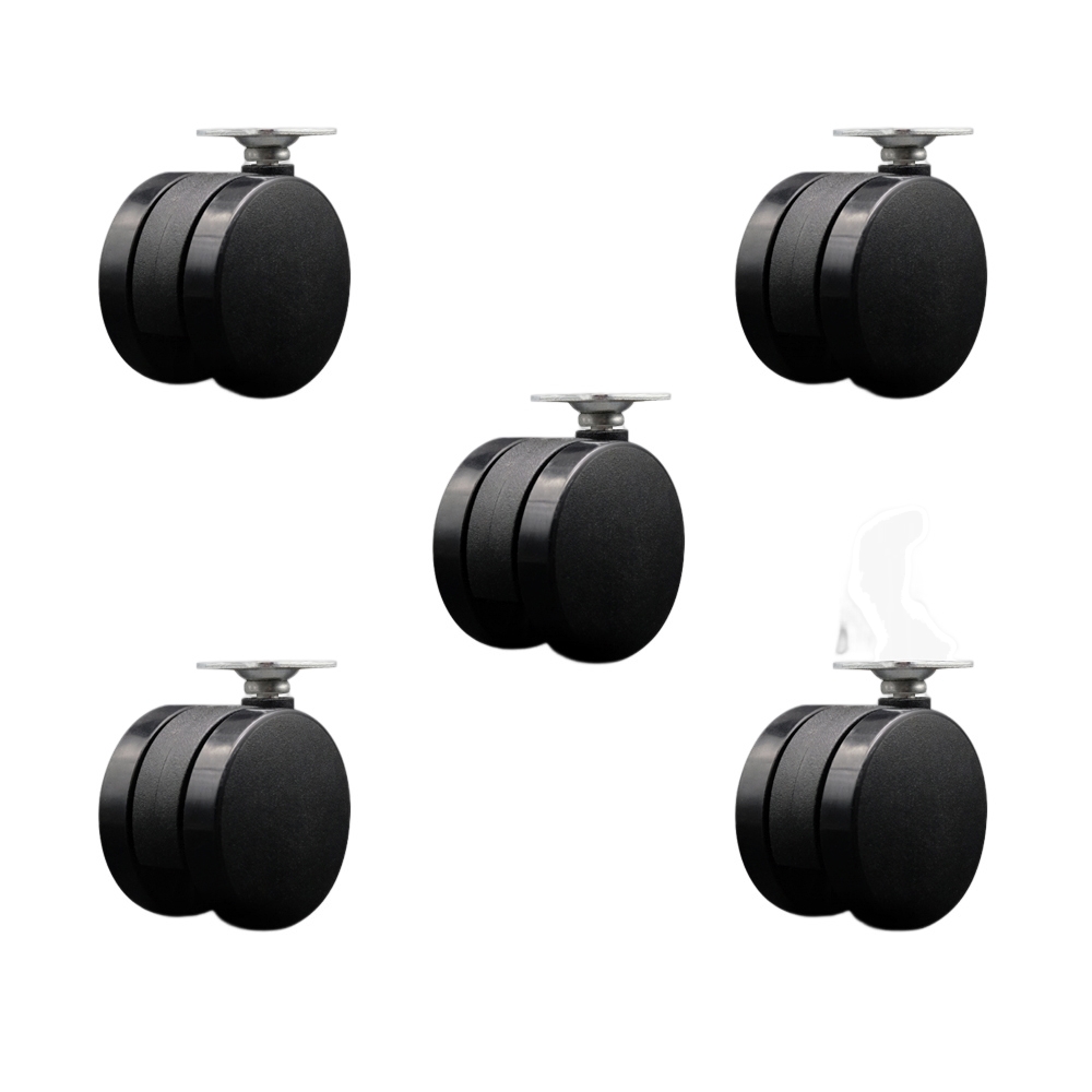 2-3/8 Inch Office Chair Wheels - Nylon Twin Wheels - 1-1/2 Inch by 1-1/2 Inch Overall Top Plate – 500 lbs. Total Capacity – Set of 5 – Service Caster Brand — photo 1
