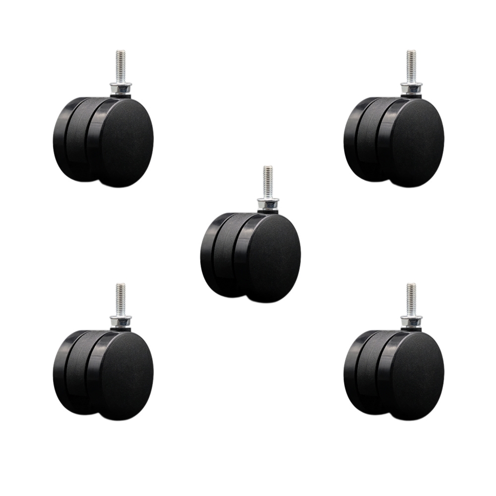 2-3/8 Inch Office Chair Wheels - Nylon Twin Wheels - 5/16" - 18 TPI x 1" Threaded Stems – 500 lbs. Total Capacity – Set of 5 – Service Caster Brand — photo 1