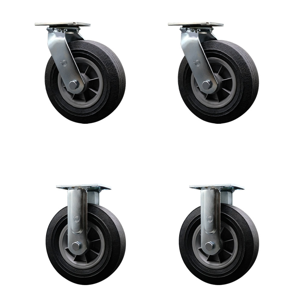 BBQ Smoker Grill Flat Free All Terrain Caster Wheel Set – 8 Inch Easy Roll, No Flat, Maintenance Free Solid Rubber Wheels – Industrial Grade – 2 Swivel and 2 Rigid Casters – Set of 4 – Service Caster — photo 1