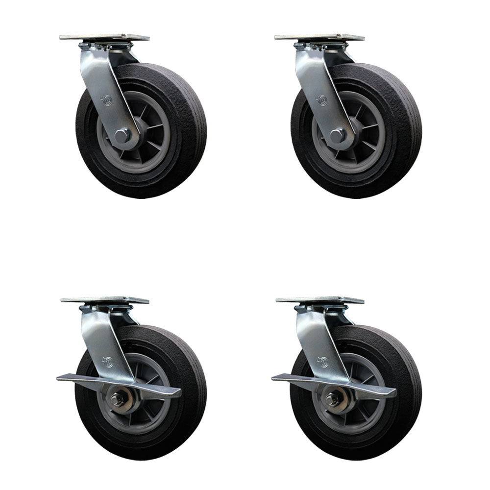 BBQ Smoker Grill Flat Free All Terrain Caster Wheel Set – 8 Inch Easy Roll, No Flat, Maintenance Free Solid Rubber Wheels – Industrial Grade–4 Swivel with Side Lock Brakes – Set of 4 – Service Caster — photo 1