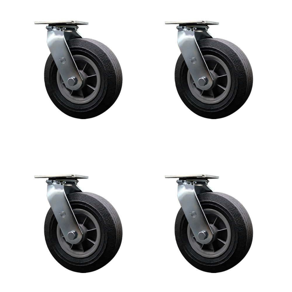 BBQ Smoker Grill Flat Free All Terrain Caster Wheel Set – 8 Inch Easy Roll, No Flat, Maintenance Free Solid Rubber Wheels – Industrial Grade – 4 Swivel Casters – Set of 4 – Service Caster — photo 1