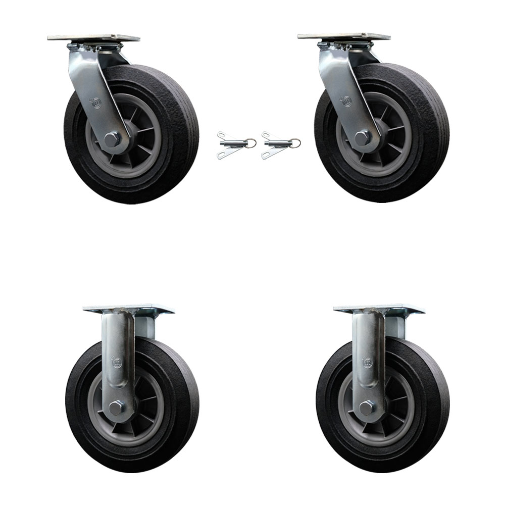 8 Inch Swivel Semi Pneumatic Casters Set of 4 - Black Solid Rubber Wheels - Includes 2 Swivel with Bolt on Swivel Locks and 2 Rigid-Heavy Duty Casters-1,760 lbs. Total Capacity - Service Caster Brand — photo 1