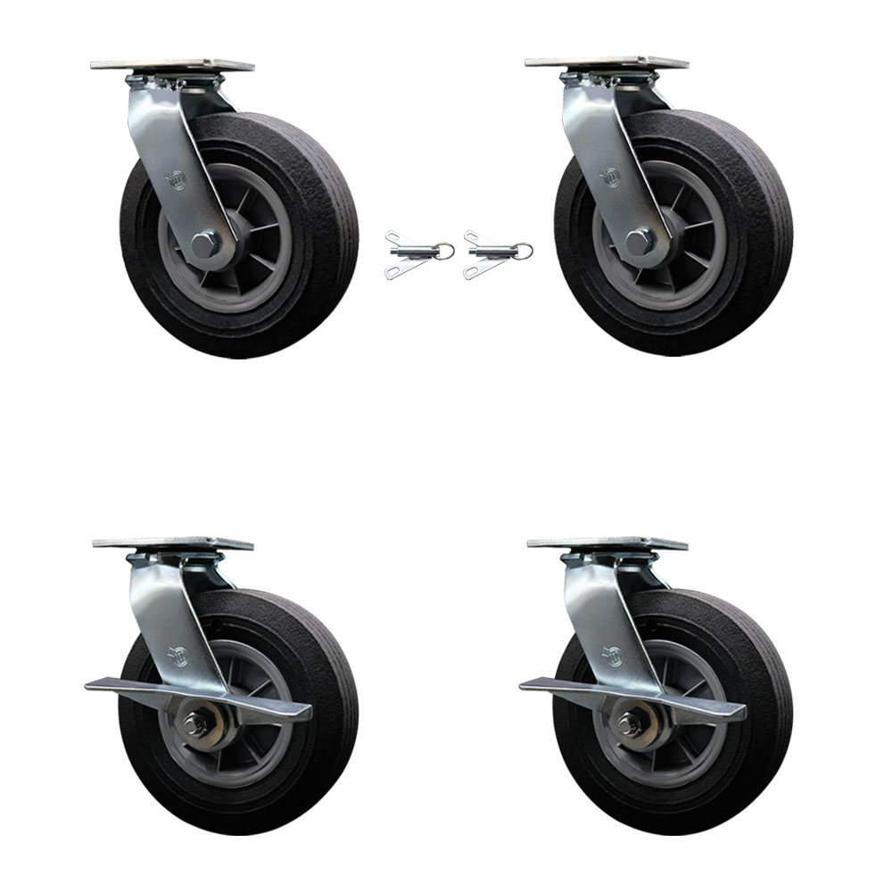 BBQ Smoker Grill Flat Free All Terrain Caster Wheel Set–8 Inch Easy Roll, No Flat, Maintenance Free Solid Rubber Wheels–2 Swivel with Bolt-On Locks and 2 Swivel with Side Lock Brakes – Service Caster — photo 1