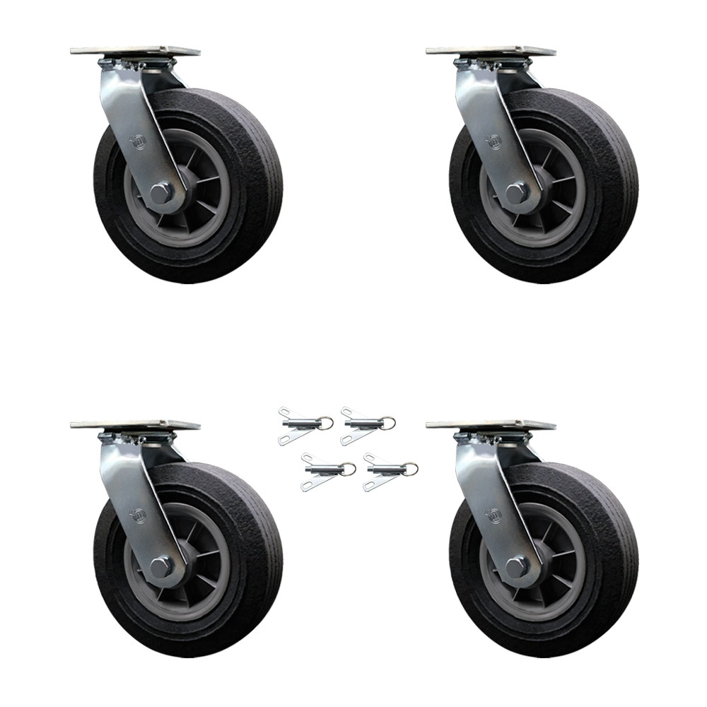 8 Inch Swivel Semi Pneumatic Casters Set of 4 - Black Solid Rubber Wheels - Includes 4 Swivel with Bolt on Swivel Locks - Heavy Duty Casters - 1,760 lbs. Total Capacity - Service Caster Brand — photo 1