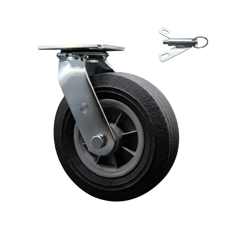 8 Inch Swivel Semi Pneumatic Caster - Black Solid Rubber Wheel and Bolt on Swivel Lock - Heavy Duty Caster - 440 lbs. Capacity/Caster - Service Caster Brand — photo 1