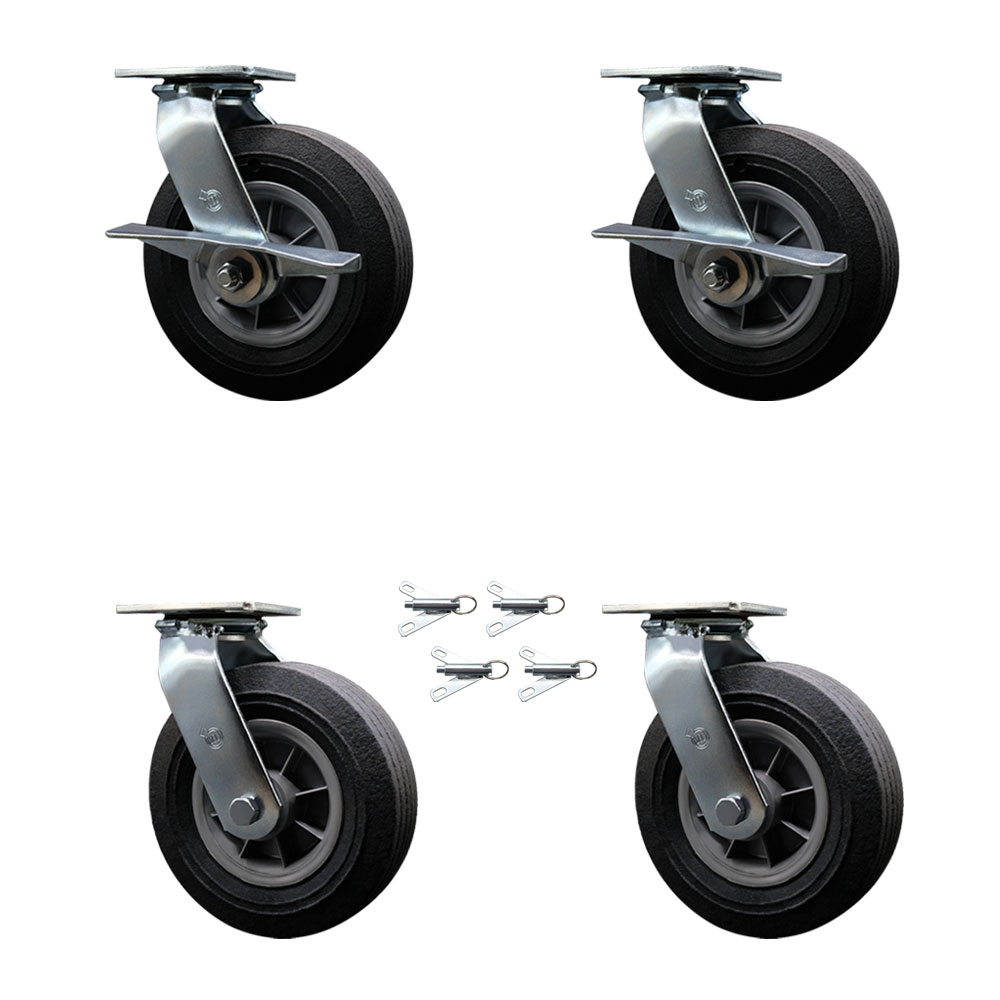 BBQ Smoker Grill Flat Free All Terrain Caster Wheel Set–8 Inch Easy Roll, No Flat, Maintenance Free Solid Rubber Wheel–2 Swivel with Brake and Bolt-On Lock/2 Swivel with Bolt-On Lock – Service Caster — photo 1
