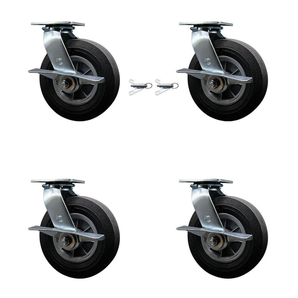 BBQ Smoker Grill Flat Free All Terrain Caster Wheel Set–8 Inch Easy Roll, No Flat,Maintenance Free Solid Rubber Wheel–2 Swivel with Brake and Bolt-On Lock/2 Swivel with Side Lock Brake–Service Caster — photo 1