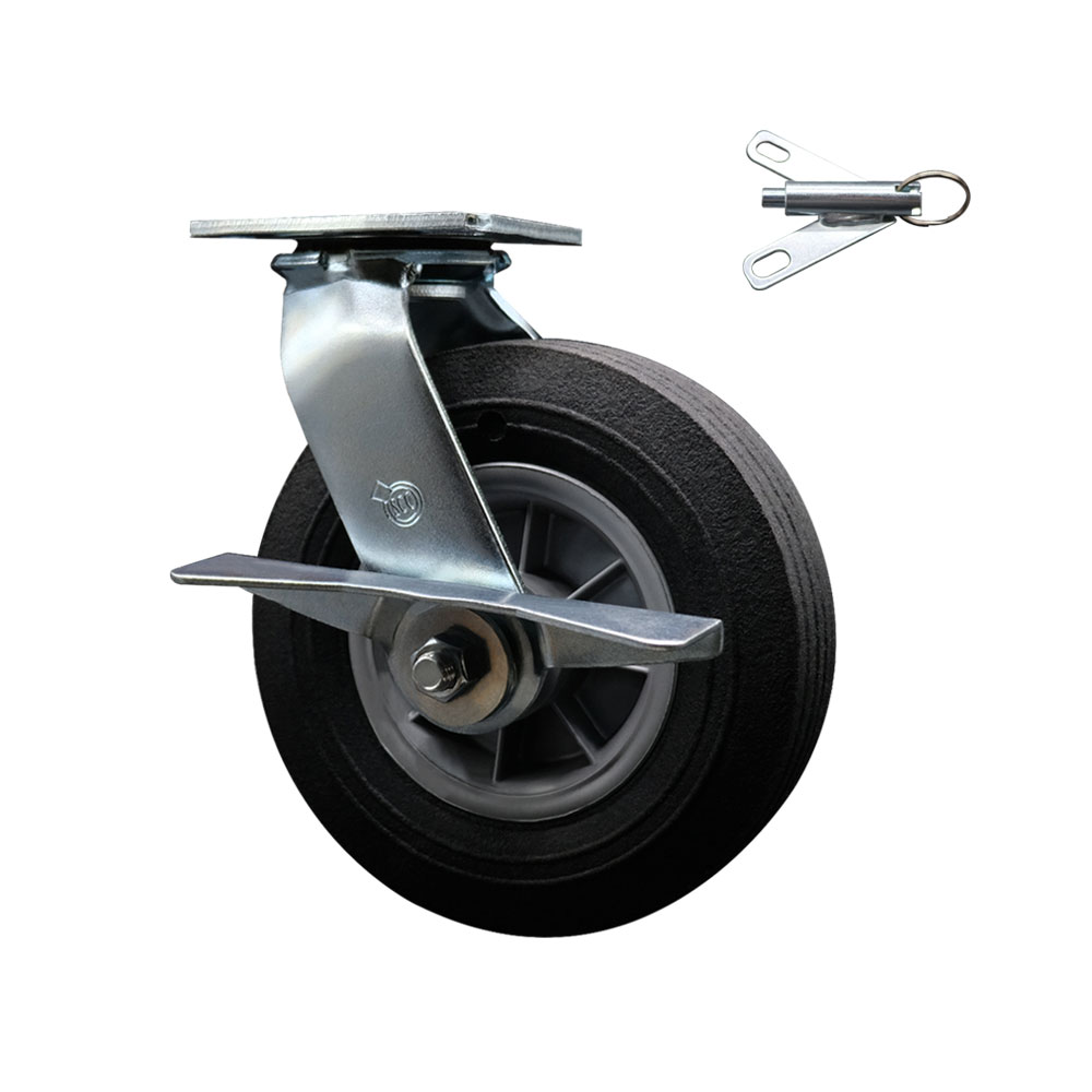 BBQ Smoker Grill Flat Free All Terrain Swivel Caster with Brake and Bolt-On Lock–8 Inch Easy Rolling, Maintenance Free Solid Rubber Wheel–No Flat Industrial Grade Caster Wheel – Service Caster Brand — photo 1
