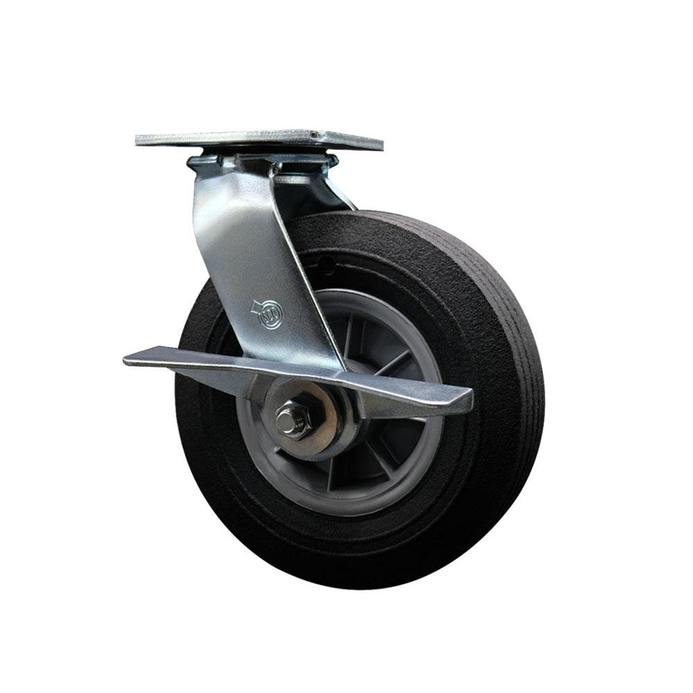 BBQ Smoker Grill Flat Free All Terrain Swivel Caster with Side Lock Brake – 8 Inch Easy Rolling, Maintenance Free Solid Rubber Wheel – No Flat Industrial Grade Caster Wheel – Service Caster Brand — photo 1