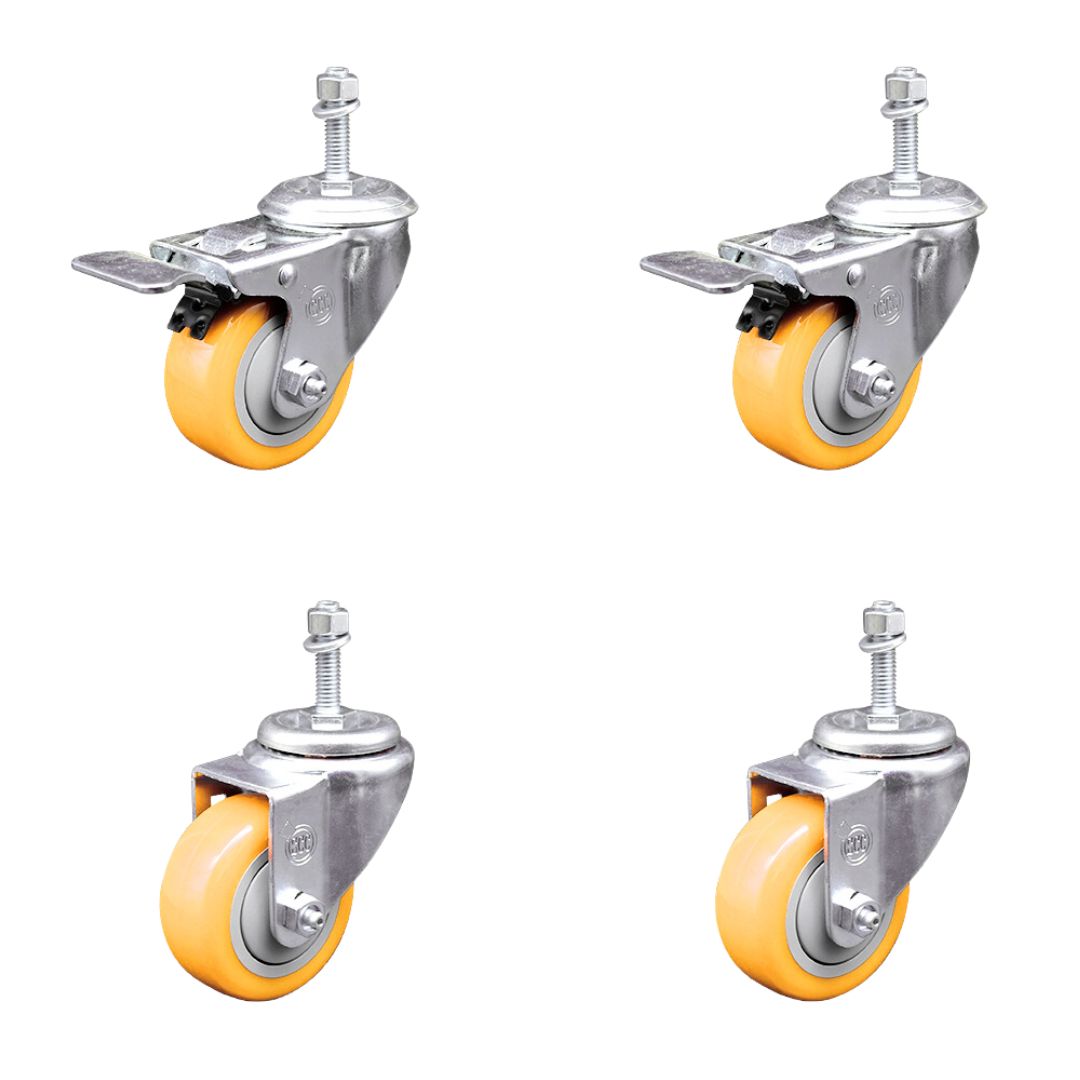 Poly Swivel Stem Caster Set of 4 with 3 Inch Yellow Caster Wheels-10mm Metric Threaded Stems-316 Stainless Steel Caster-Include 2 Swivel Casters with Total Lock Brake and 2 Swivel-Service Caster Brand — photo 1