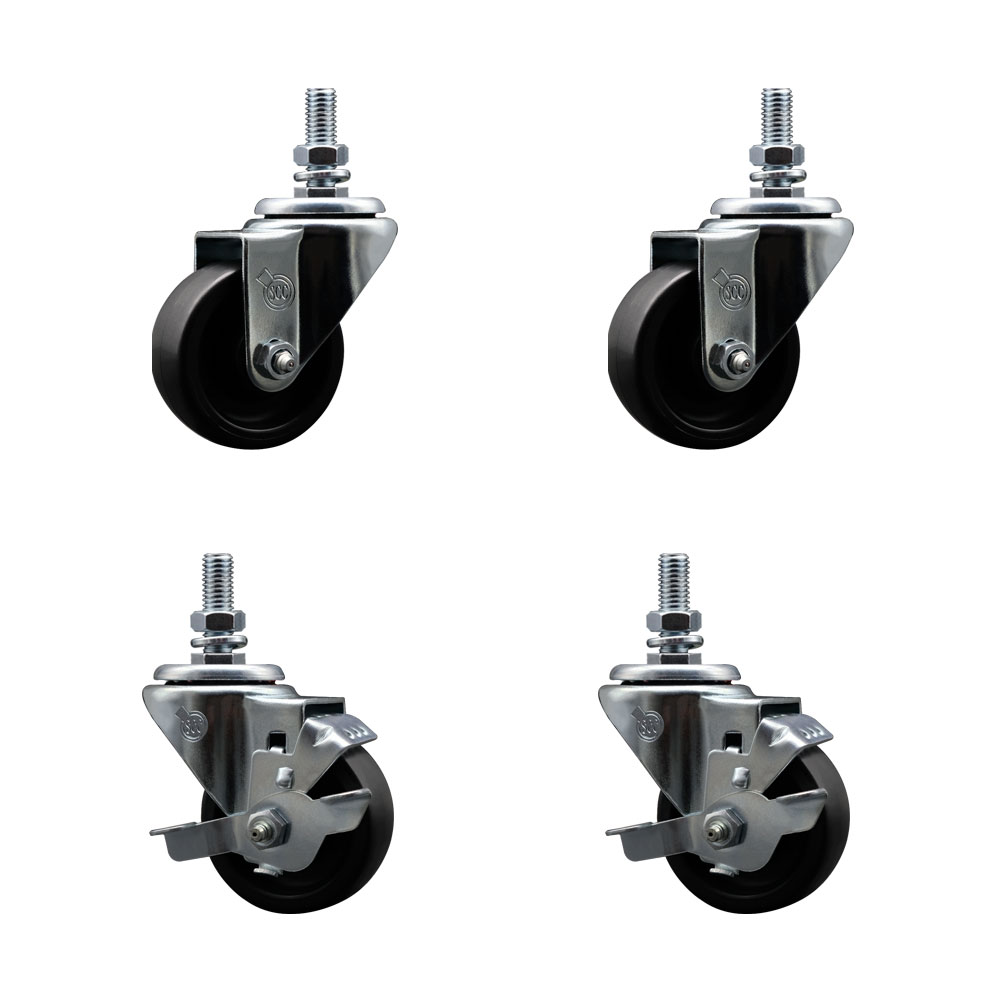 890883720 883720 True 3 Inch Threaded Stem Caster Set - Light Duty Replacement - Polyolefin Wheel - Includes 2 Swivel Casters & 2 Swivel Casters with Brakes - Service Caster Brand — photo 1