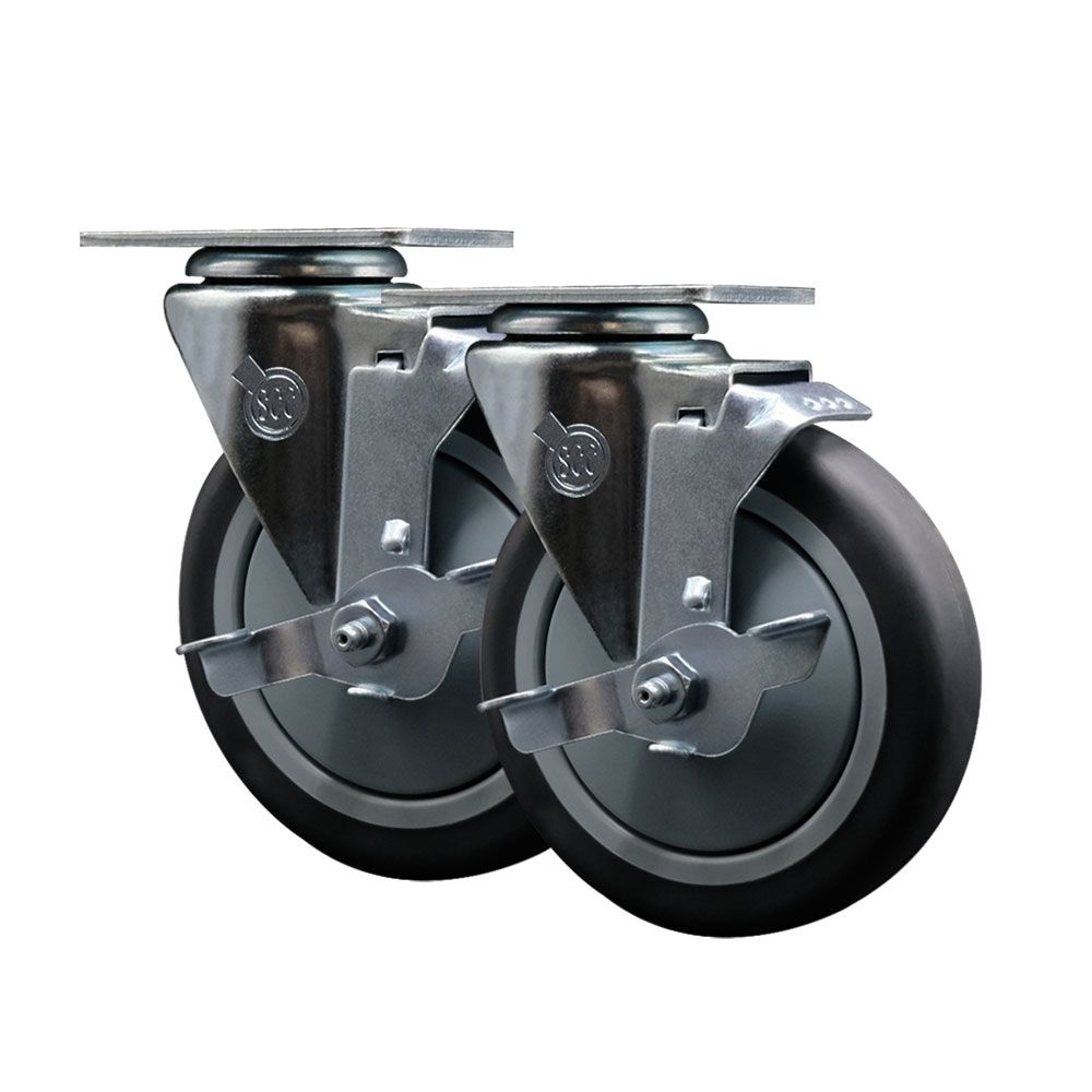 Service Caster Brand Replacement Set for Winco Caster CT-23B - Swivel Top Plate Caster with 5 Inch Thermoplastic Rubber Wheel and Top Lock Brake - 600 lbs. Total Capacity - Set of 2