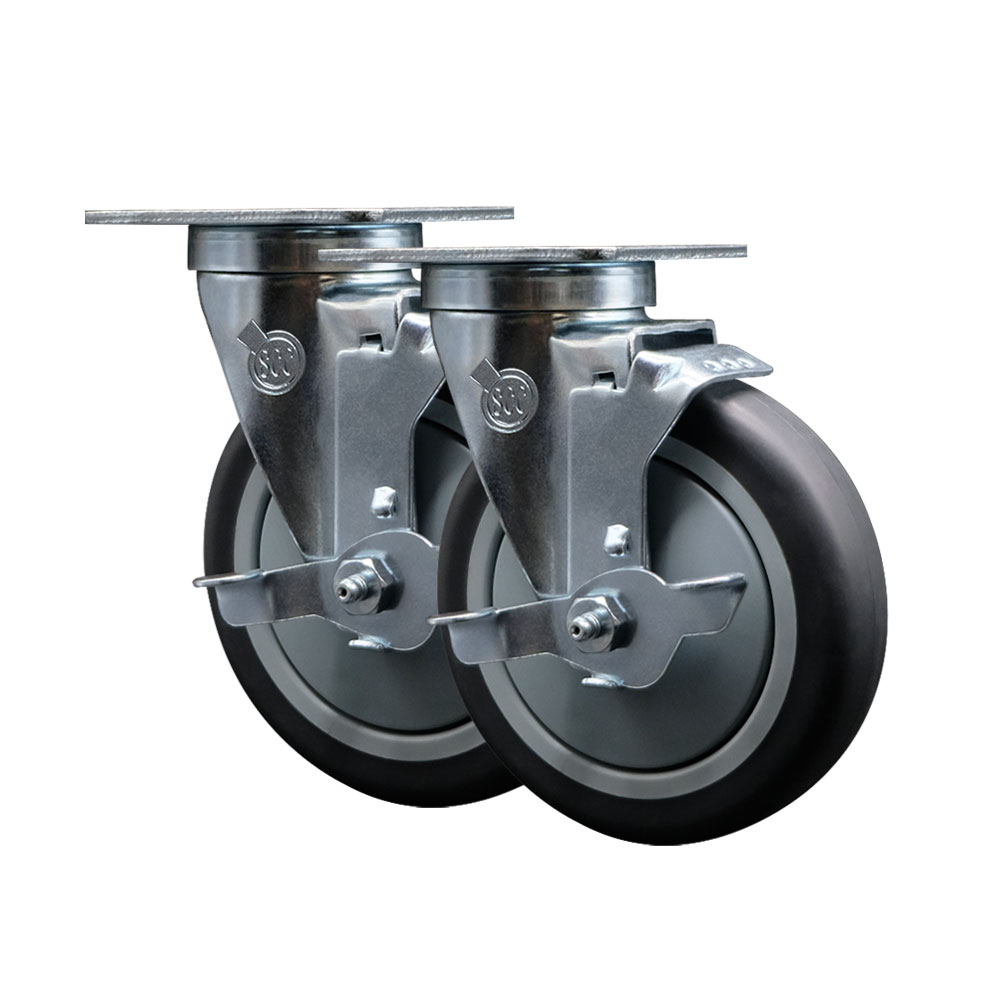 Service Caster Brand Replacement Set for Winco Caster CT-33B - Swivel Top Plate Caster with 5 Inch Thermoplastic Rubber Wheel and Top Lock Brake - 600 lbs. Total Capacity - Set of 2