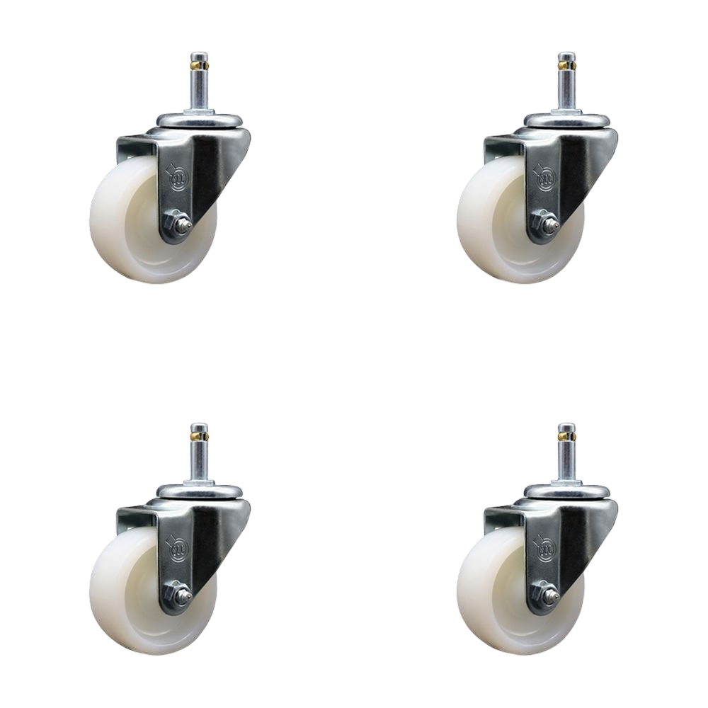 Nylon Swivel Grip Ring Stem Caster Set of 4 w/3" x 1.25" White Wheels and 7/16" Stems - Includes 4 Swivel - 1200 lbs Total Capacity - Service Caster Brand — photo 1