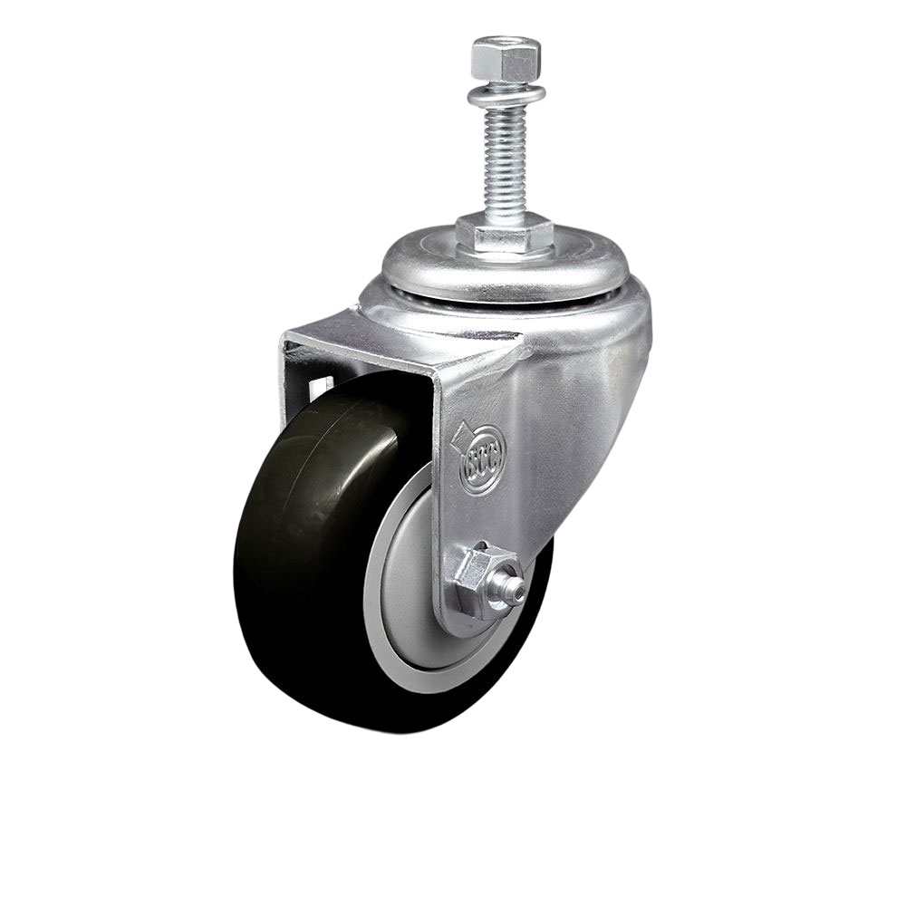 Polyurethane Swivel Threaded Stem Caster w/3.5" x 1.25"  Black Wheel and 10mm Stem - 300 lbs Capacity/Caster - Service Caster Brand — photo 1