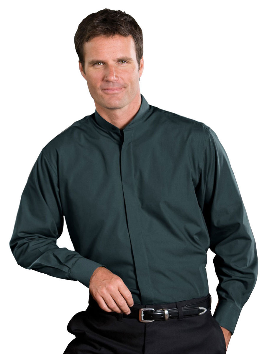 Macondoo Mens Stand Collar Solid Long-Sleeve Cotton Button Down Classic-fit Shirt Macondoo Mens Stand Collar Solid Long-Sleeve Cotton Button Down Classic-fit Shirt